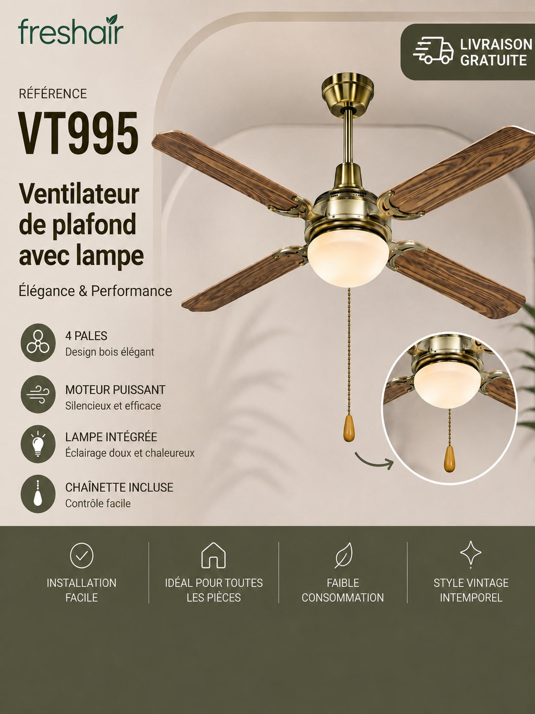 Ventilateur de plafond FRESHAIR — مروحة سقف VT895 / VT995