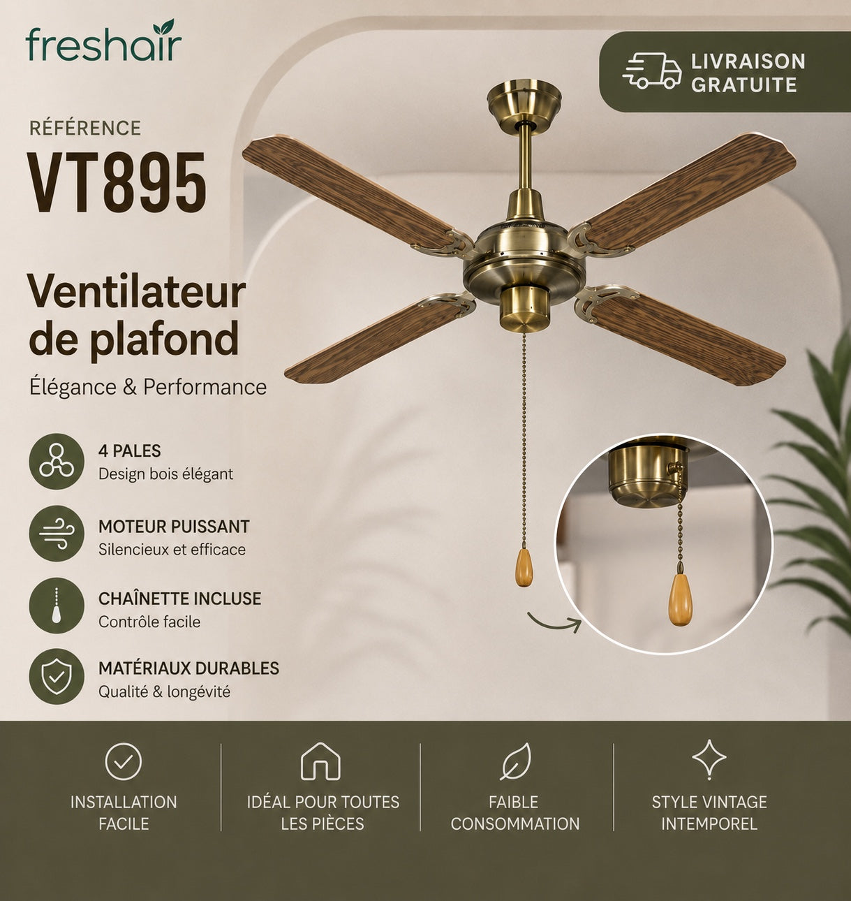 Ventilateur de plafond FRESHAIR — مروحة سقف VT895 / VT995