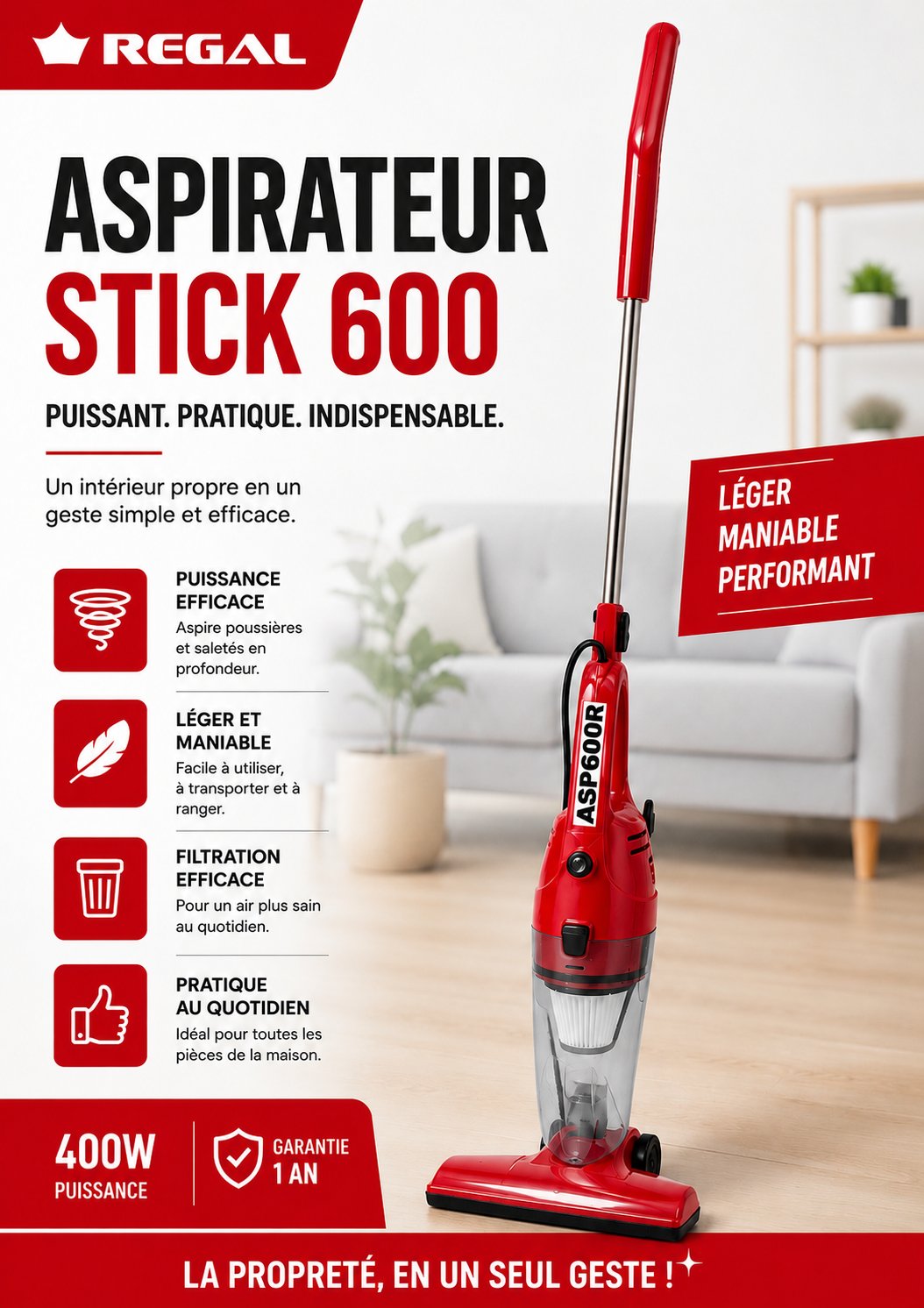 Aspirateur REGAL Stick 600 - 400W